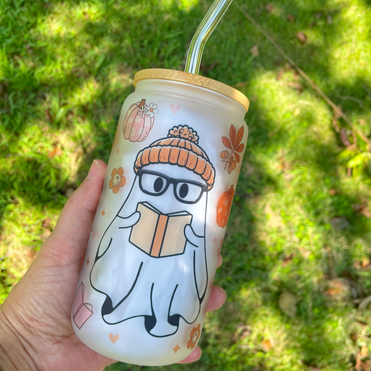 Cute Ghost Halloween Tumbler, Personalized Glass Tumbler